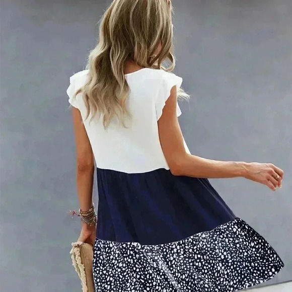 Blue & White Casual Womens Cut And Sew Babydoll Dress - Picture 5 of 5